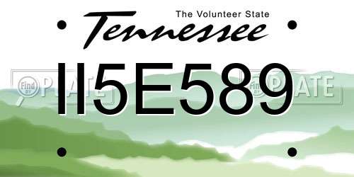 II5E589 Tennessee License Plate