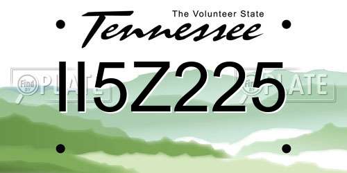II5Z225 Tennessee License Plate