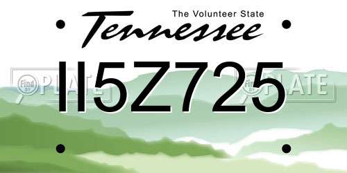 II5Z725 Tennessee License Plate