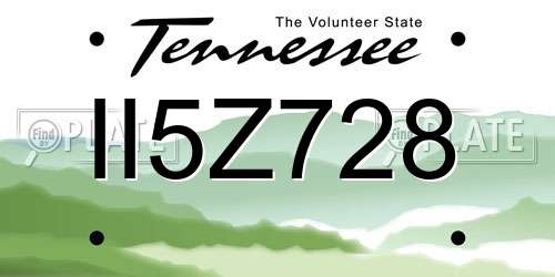 II5Z728 Tennessee License Plate