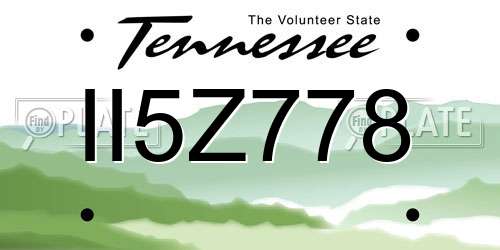 II5Z778 Tennessee License Plate