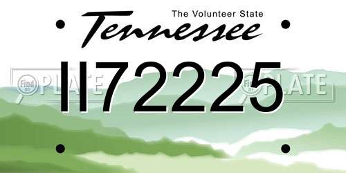 II72225 Tennessee License Plate