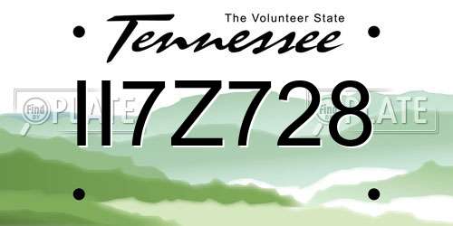 II7Z728 Tennessee License Plate