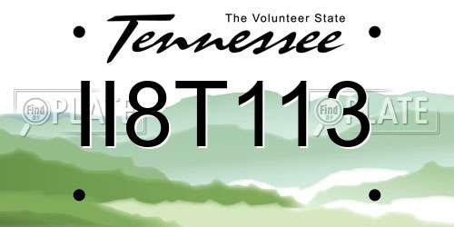 II8T113 Tennessee License Plate