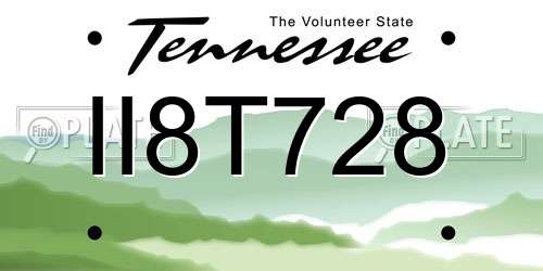II8T728 Tennessee License Plate