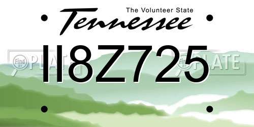 II8Z725 Tennessee License Plate
