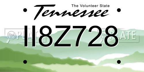 II8Z728 Tennessee License Plate