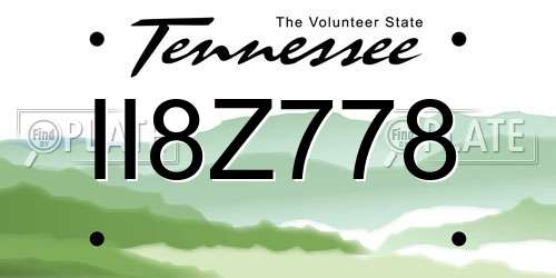II8Z778 Tennessee License Plate