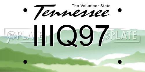 IIIQ97 Tennessee License Plate