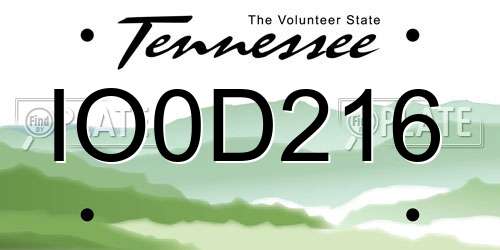 IO0D216 Tennessee License Plate