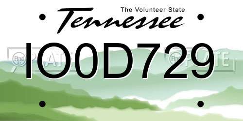 IO0D729 Tennessee License Plate