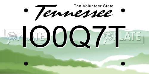 IO0Q7T Tennessee License Plate