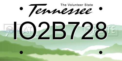 IO2B728 Tennessee License Plate
