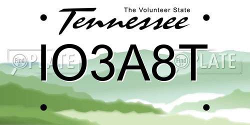 IO3A8T Tennessee License Plate