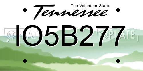 IO5B277 Tennessee License Plate