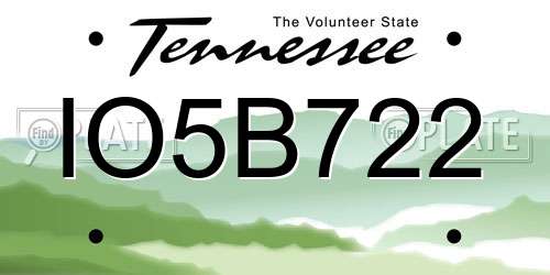 IO5B722 Tennessee License Plate