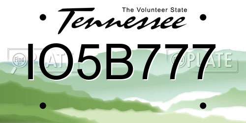 IO5B777 Tennessee License Plate