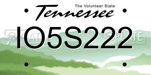 IO5S222 Tennessee License Plate