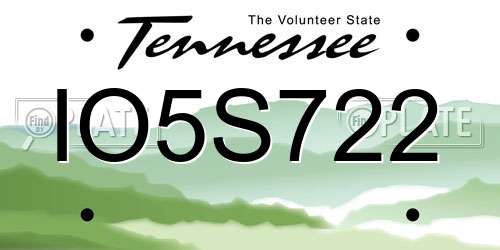 IO5S722 Tennessee License Plate