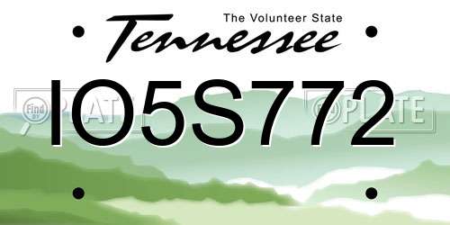 IO5S772 Tennessee License Plate