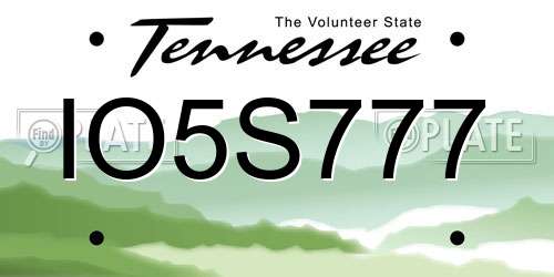 IO5S777 Tennessee License Plate