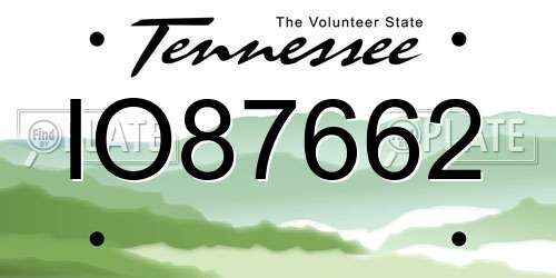 IO87662 Tennessee License Plate
