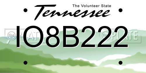 IO8B222 Tennessee License Plate