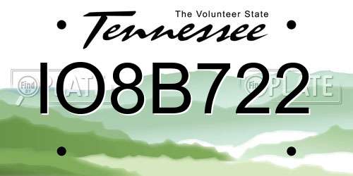 IO8B722 Tennessee License Plate