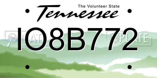 IO8B772 Tennessee License Plate