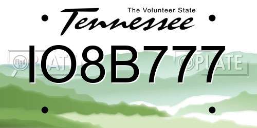 IO8B777 Tennessee License Plate