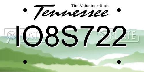 IO8S722 Tennessee License Plate