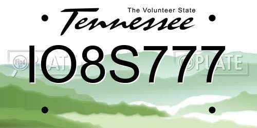 IO8S777 Tennessee License Plate