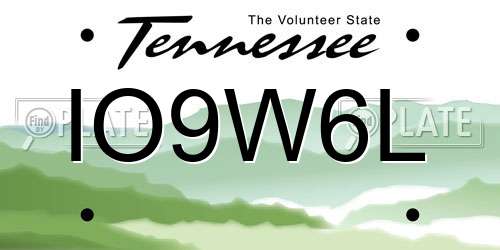 IO9W6L Tennessee License Plate