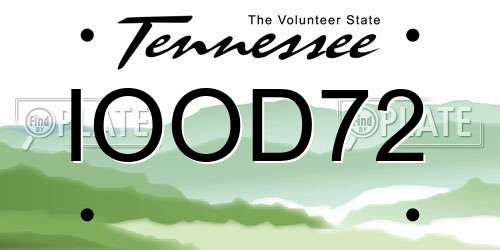 IOOD72 Tennessee License Plate