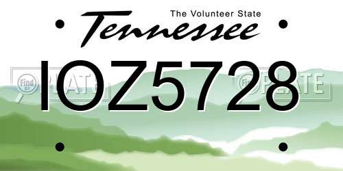 IOZ5728 Tennessee License Plate
