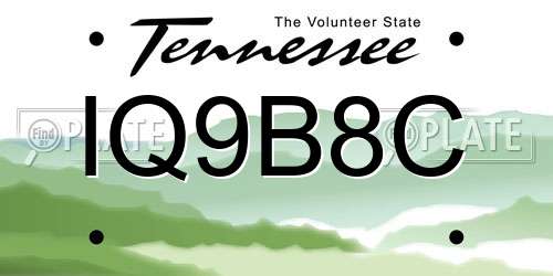 IQ9B8C Tennessee License Plate