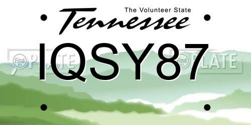 IQSY87 Tennessee License Plate