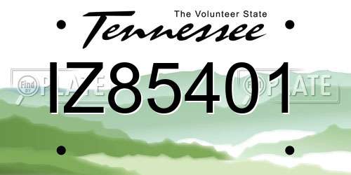 IZ85401 Tennessee License Plate