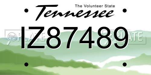 IZ87489 Tennessee License Plate