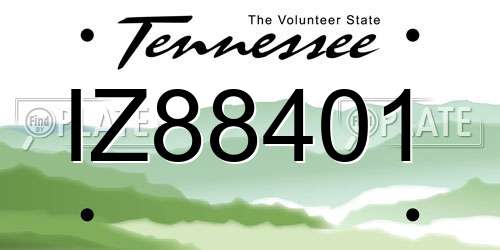 IZ88401 Tennessee License Plate