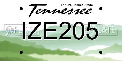 IZE205 Tennessee License Plate