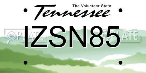 IZSN85 Tennessee License Plate