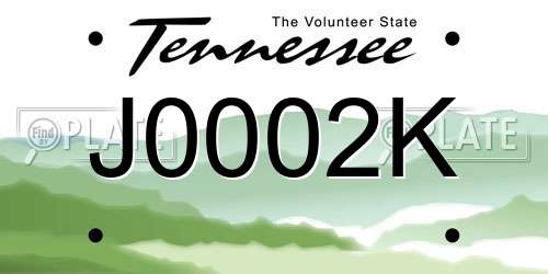 J0002K Tennessee License Plate