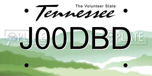 J00DBD Tennessee License Plate