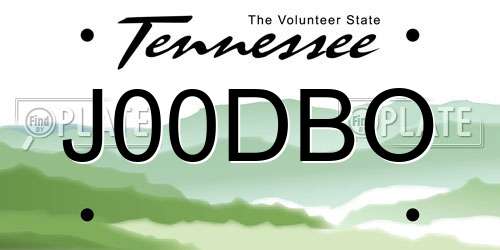 J00DBO Tennessee License Plate