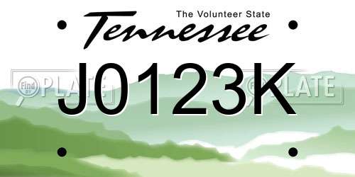 J0123K Tennessee License Plate