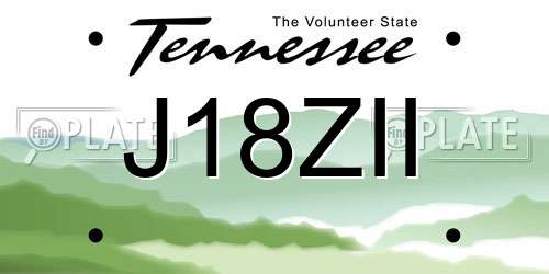 J18ZII Tennessee License Plate