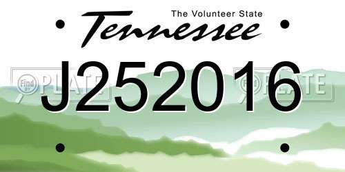 J252016 Tennessee License Plate