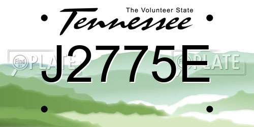 J2775E Tennessee License Plate