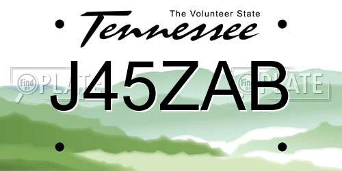 J45ZAB Tennessee License Plate